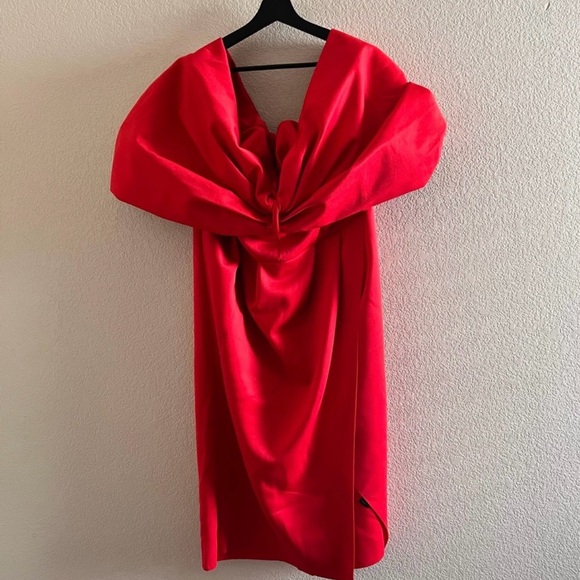 ASOS DESIGN Curve Off Shoulder Fold Wrap Pleat Midi Dress in Red Size 18 NWT - Picture 3 of 3